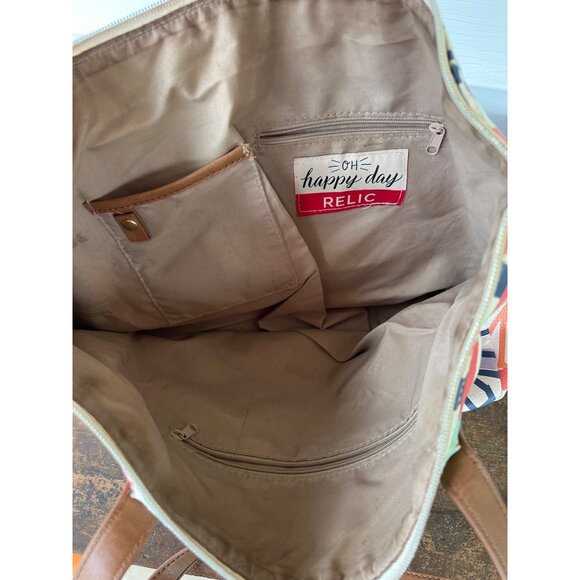 Relic Floral Tote Bag With Brown Handles Zipper Closure Multicolor Print Faux L - Picture 4 of 5